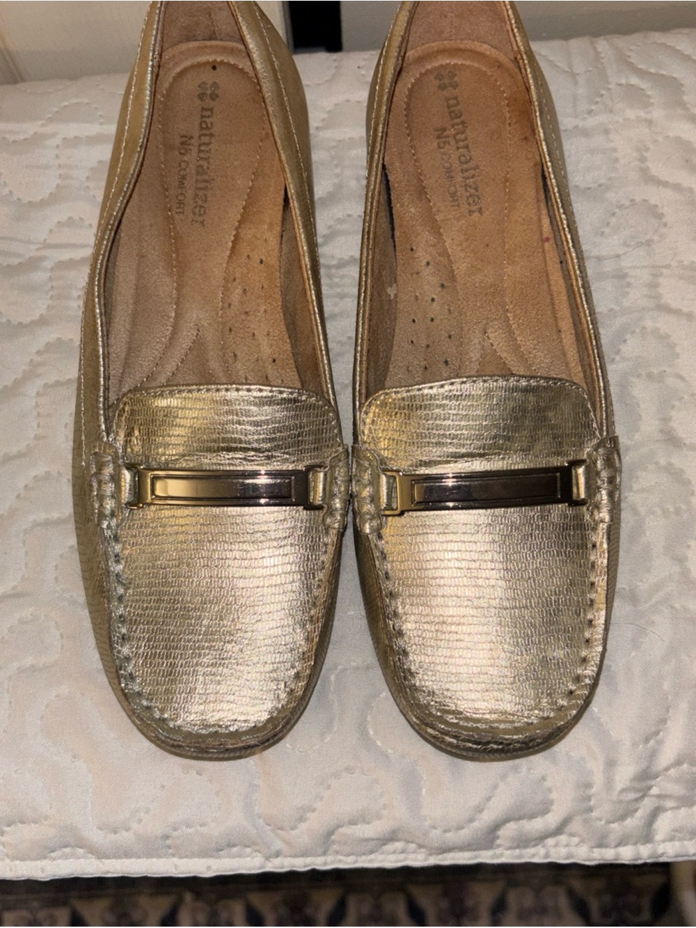 Naturalizer Gold Metallic Leather Slip-On Loafers